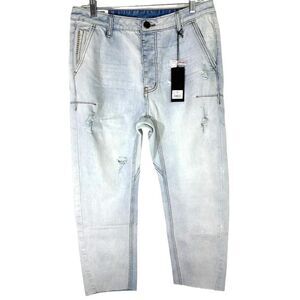 MAN X One teaspoon Mr‎ Browns Brando Wash Cropped Jeans NEW SZ 32 Drop Rise
